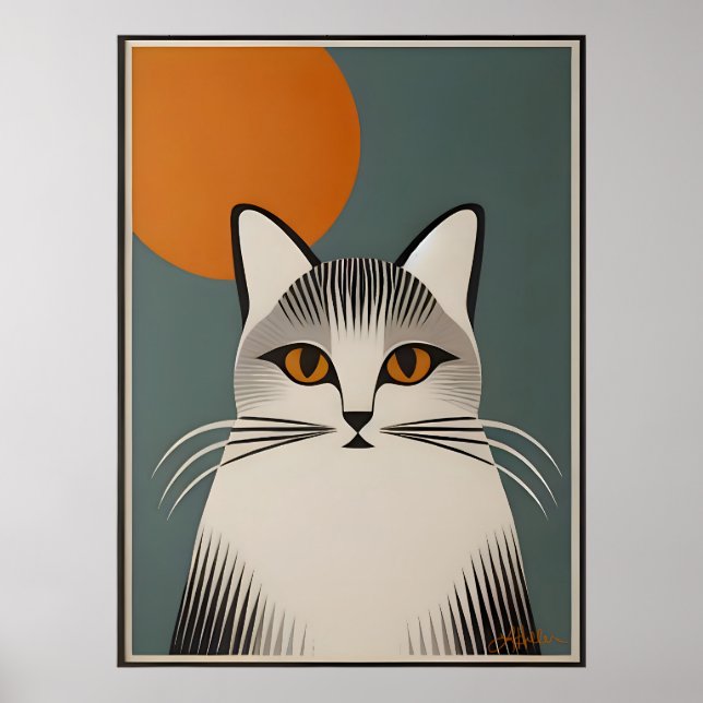 Mid Century Modern Art The Grey Cat Poster (Front)