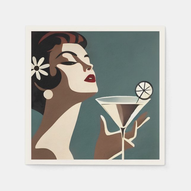Mid Century Modern Art The Martini DIva Napkin (Front)