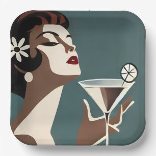 Mid Century Modern Art The Martini DIva Paper Plate