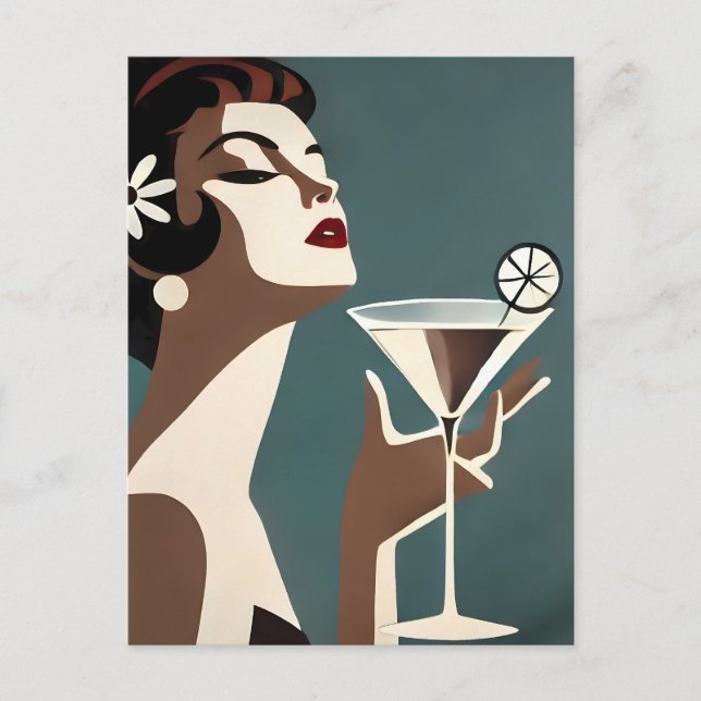 Mid Century Modern Art The Martini DIva Postcard (Front)