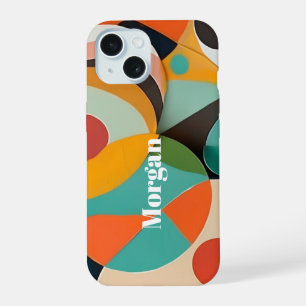 Mid Century Modern Art, Vertical Name, Geometric iPhone 15 Case