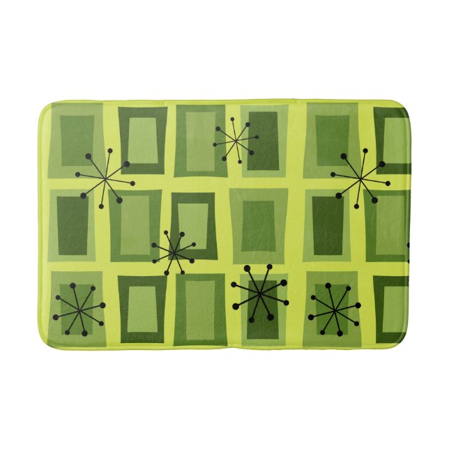 Mid Century Modern Art 'Wonky Doors' Chartreuse Bath Mat (Front)