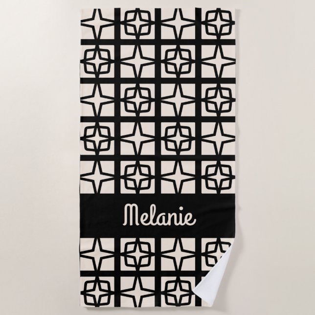 Mid Century Modern Atomic 1950s Retro Personalised Beach Towel (Front)