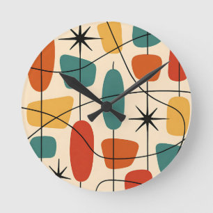 Mid Century Modern Atomic Abstract Round Clock