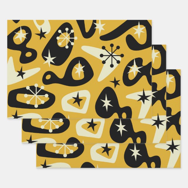 Mid Century Modern Atomic Abstract Wrapping Paper Sheet (Set)