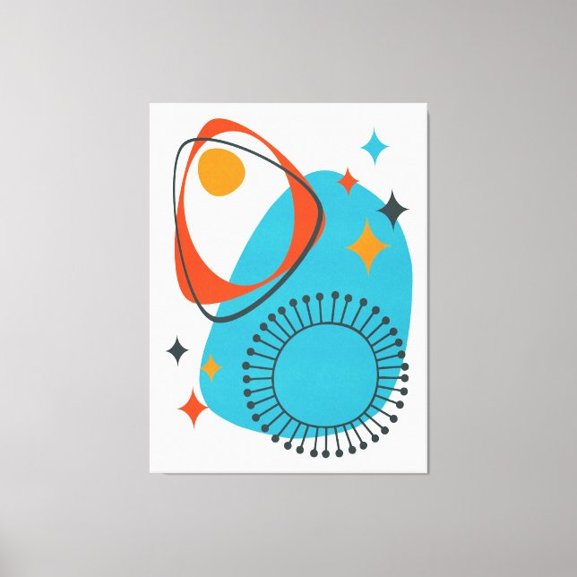 Mid Century Modern Atomic Age 14 Blue, Red, Orange Canvas Print (Front)