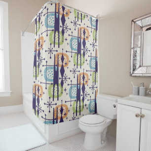 Mid Century Modern Atomic Age Abstract Pattern Shower Curtain