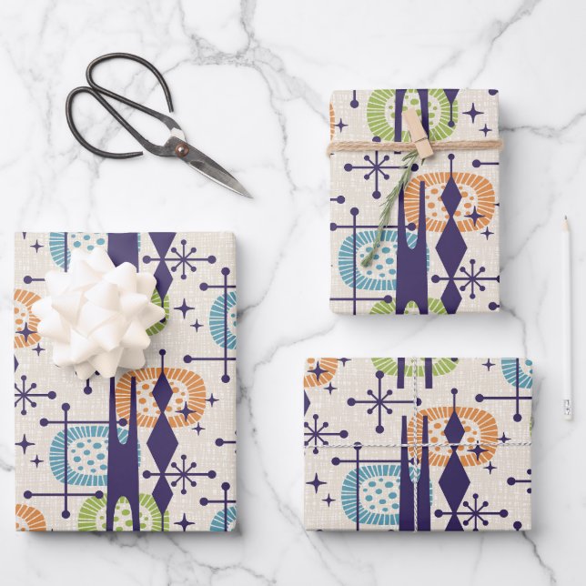 Mid Century Modern Atomic Age Abstract Pattern Wrapping Paper Sheet (Front)