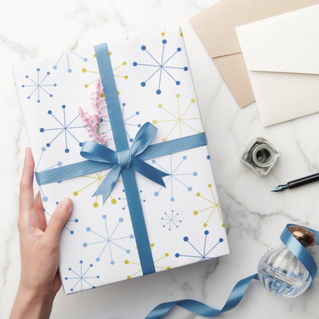 Mid-Century Modern Atomic Age Blue Yellow Wrapping Paper (Gifting)