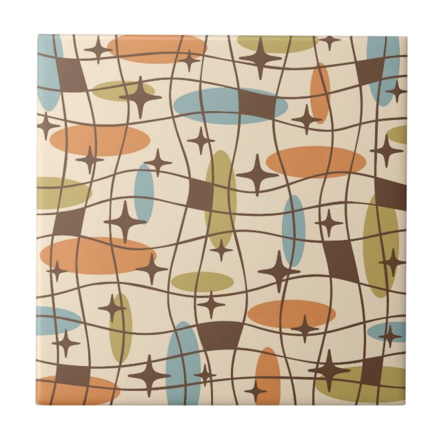 Mid Century Modern Atomic Age Cosmic Pattern Tile (Front)