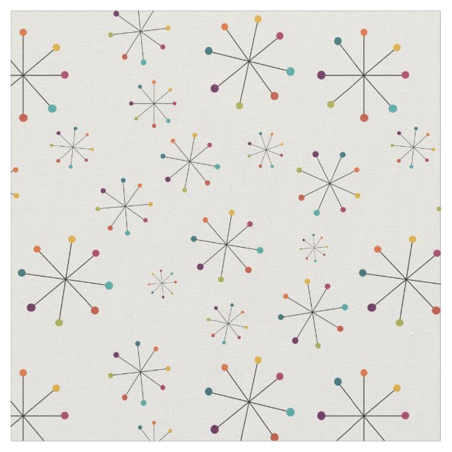 Mid-Century Modern Atomic Age Cream Pattern Fabric (Close Up)