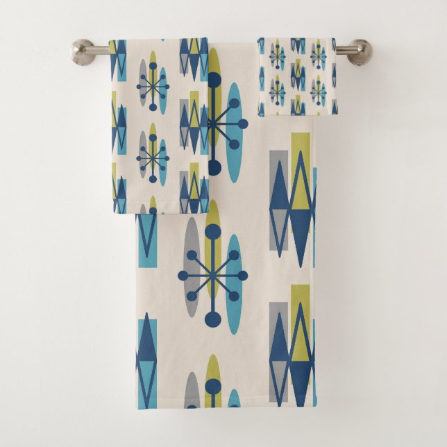 Mid Century Modern Atomic Age Pattern Bath Towel Set (Insitu)