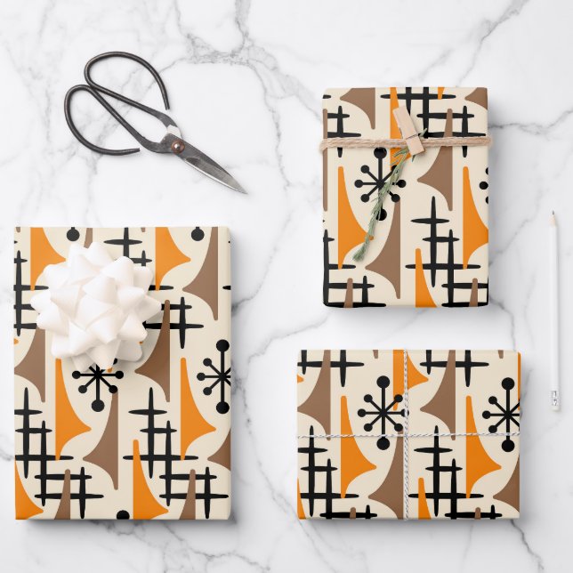 Mid Century Modern Atomic Age Pattern Wrapping Paper Sheet (Front)