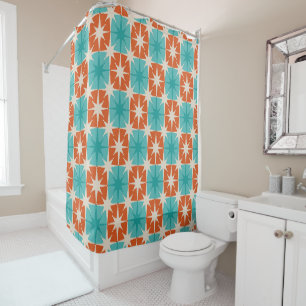 Mid Century Modern Atomic Age Starburst Stars 50s Shower Curtain