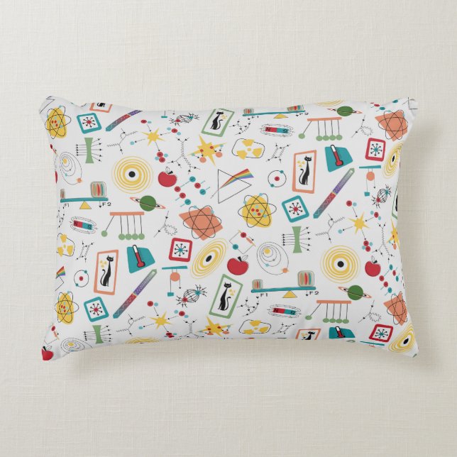 Mid Century Modern Atomic Age STEM Physics Scatter Decorative Cushion (Front)