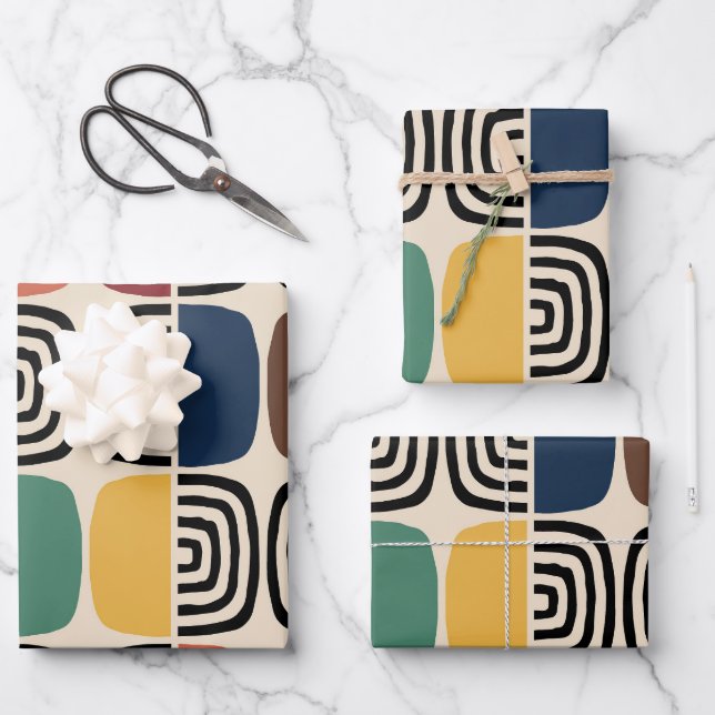 Mid Century Modern Atomic Age Wrapping Paper Sheet (Front)