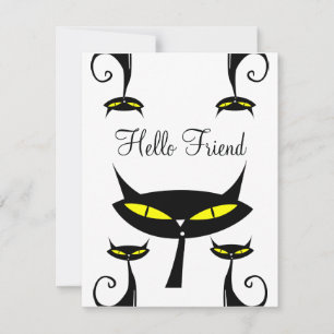 Mid Century Modern Atomic Black Cat Hello Friend