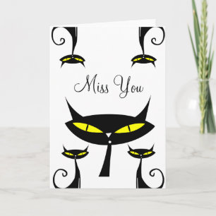 Mid Century Modern Atomic Black Cat Miss You Card