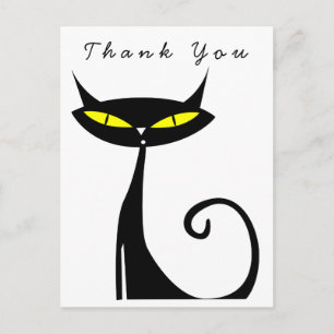 Mid Century Modern Atomic Black Cat Thank You Postcard