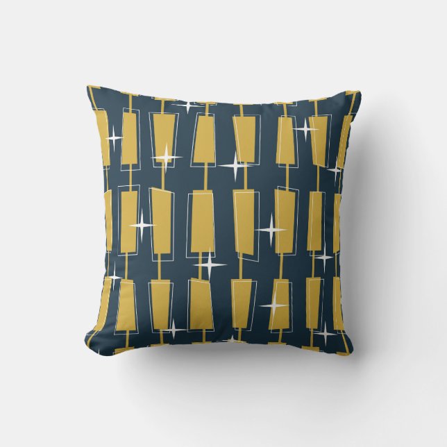 Mid Century Modern Atomic Blocks Navy, Mustard Cushion (Front)