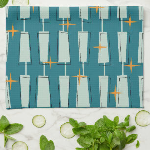 Mid Century Modern Atomic Blocks Teal, Aqua Tea Towel