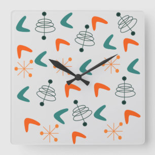 Mid-Century Modern Atomic Boomerangs  Square Wall Clock