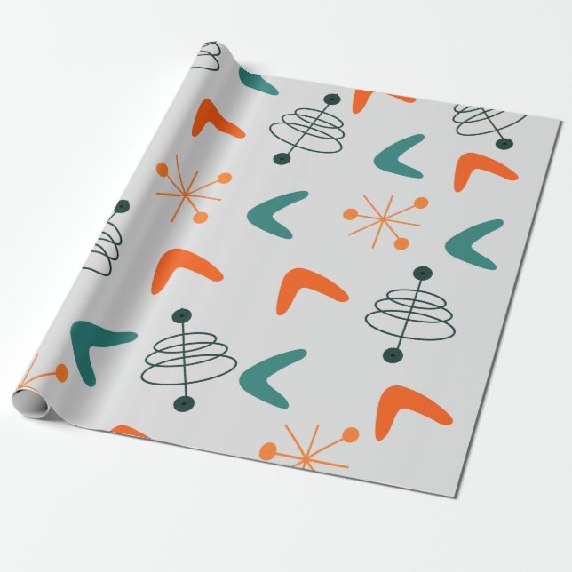 Mid-Century Modern Atomic Boomerangs Wrapping Paper (Unrolled)