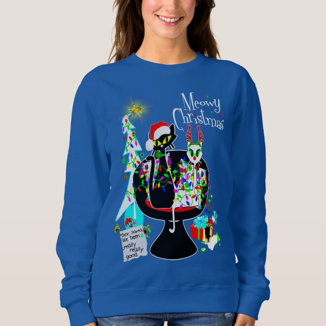 Mid Century Modern Atomic Cat Meowy Christmas Sweatshirt (Front)