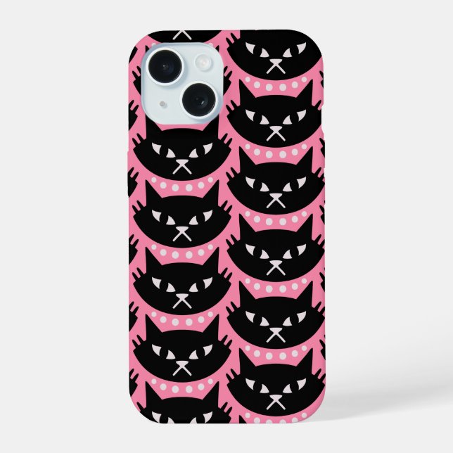 Mid Century Modern Atomic Cat Pattern iPhone 15 Case (Back)