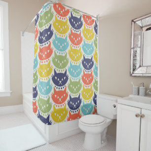 Mid Century Modern Atomic Cat Pattern Shower Curtain