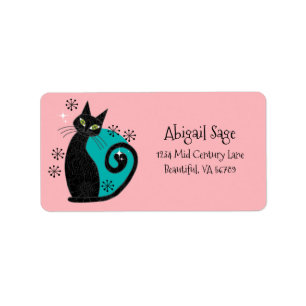 Mid Century Modern Atomic Cat Retro Address Label