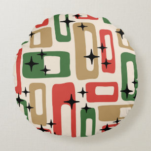 Mid Century Modern Atomic Christmas Round Cushion
