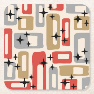 Mid Century Modern Atomic Christmas Square Paper Coaster