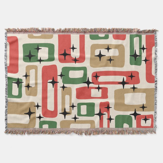 Mid Century Modern Atomic Christmas Throw Blanket (Front)