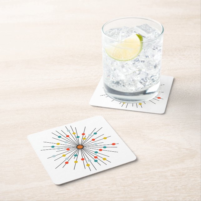 Mid-Century Modern Atomic Dot Drink Coasters (Insitu)