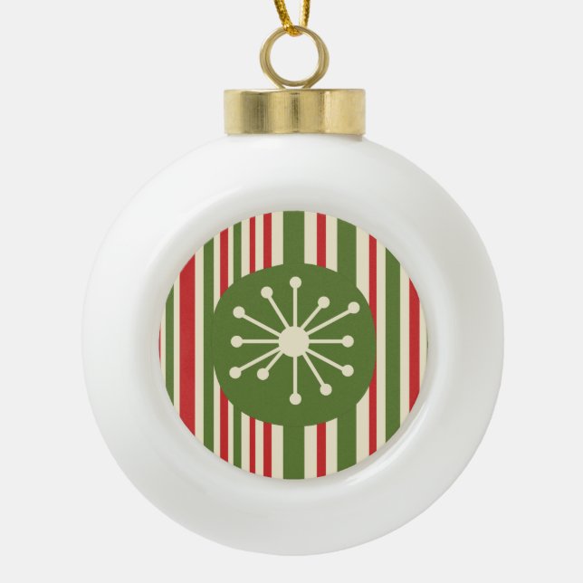 Mid Century Modern Atomic Dot Retro Christmas  Ceramic Ball Christmas Ornament (Front)
