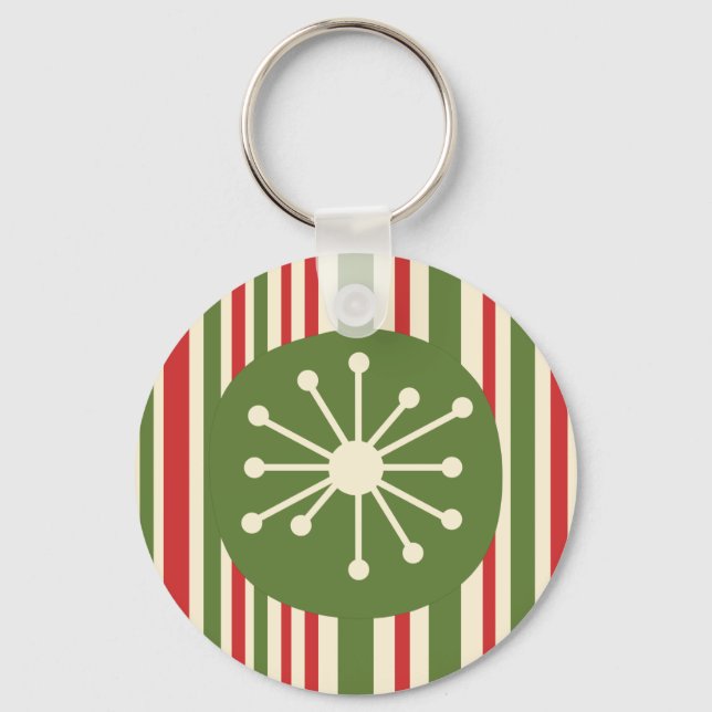 Mid Century Modern Atomic Dot Retro Christmas  Key Ring (Front)