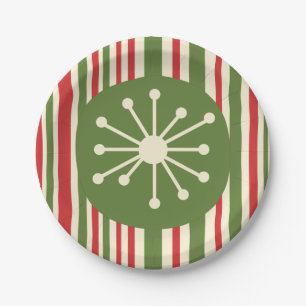 Mid Century Modern Atomic Dot Retro Christmas Paper Plate