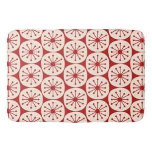 Mid Century Modern Atomic Dots Retro Red and Cream Bath Mat