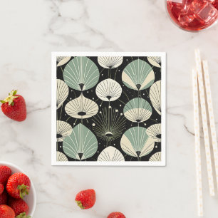 Mid Century Modern Atomic Drops Green Black Napkin