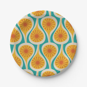 Mid Century Modern Atomic Drops Retro Pattern Paper Plate