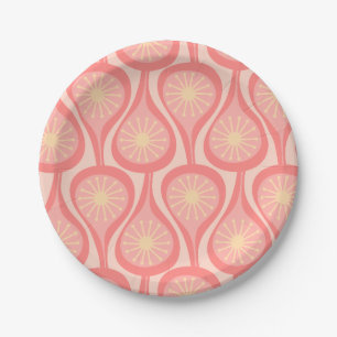 Mid Century Modern Atomic Drops Retro Pattern Pink Paper Plate