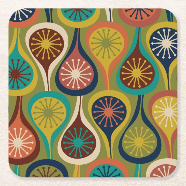 Mid Century Modern Atomic Drops Retro Pattern Square Paper Coaster (Front)