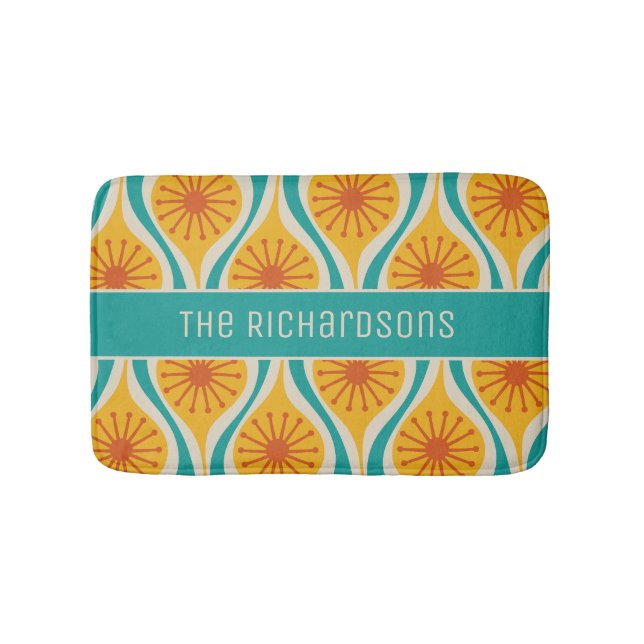 Mid Century Modern Atomic Drops Retro Personalised Bath Mat (Front)