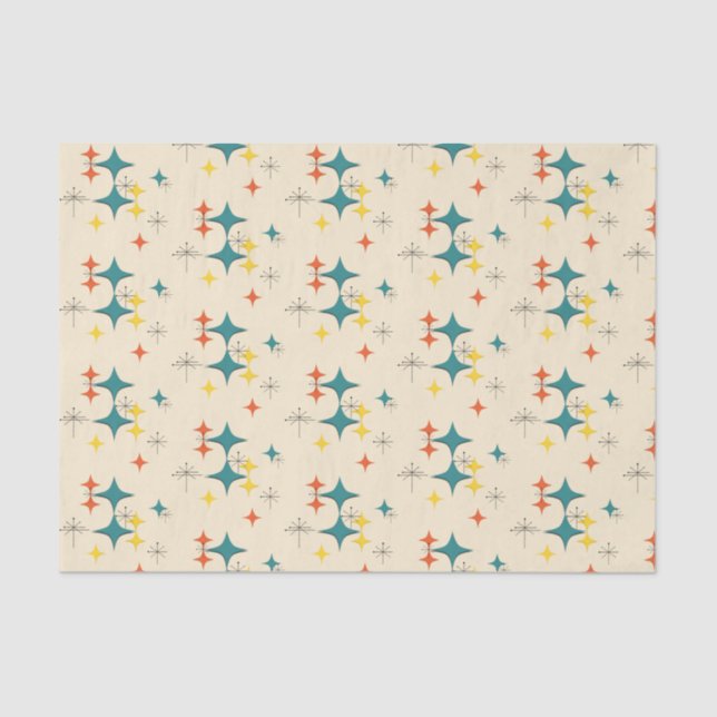 Mid Century Modern Atomic Era Starbursts Turquois  Tissue Paper (Front)