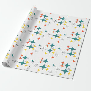 Mid Century Modern Atomic Era Starbursts Turquois Wrapping Paper