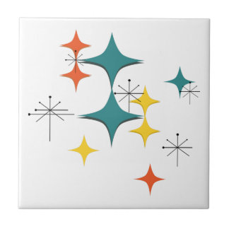 Mid Century Modern Atomic Era Starbursts Turquoise Tile