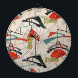 Mid Century Modern Atomic Fabric Dart Board<br><div class="desc">Every day can be a blast from the past with this mid century modern inspired dart board. The design features a replica of a vintage atomic mobile fabric pattern. The background is ecru with blue, orange, green and black modern art shapes. This is the ideal dart board for any dart...</div>