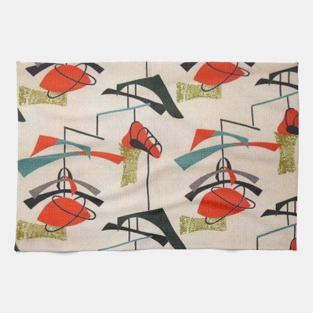 Mid Century Modern Atomic Fabric Kitchen Towel (Horizontal)