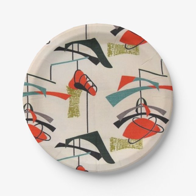 Mid Century Modern Atomic Fabric Paper Plate (Front)